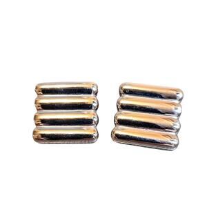 Vintage Monet Earrings Clip On Silver Tone Square Puffy Quilted Shiny 1960s-70s